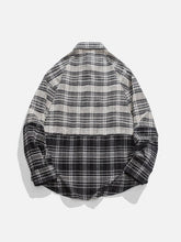 Gothic Letter Plaid Patchwork Langarmhemd